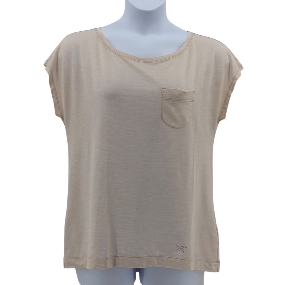 Arc'teryx Wool Blend Top Women Large Tan Short Sleeve Merino Hiking Shirt